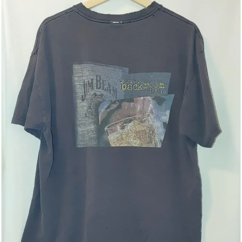 Jim Beam Backroom Double Graphic Tee Distressed XL‎ Washed Black Short Sleeve - Picture 3 of 8